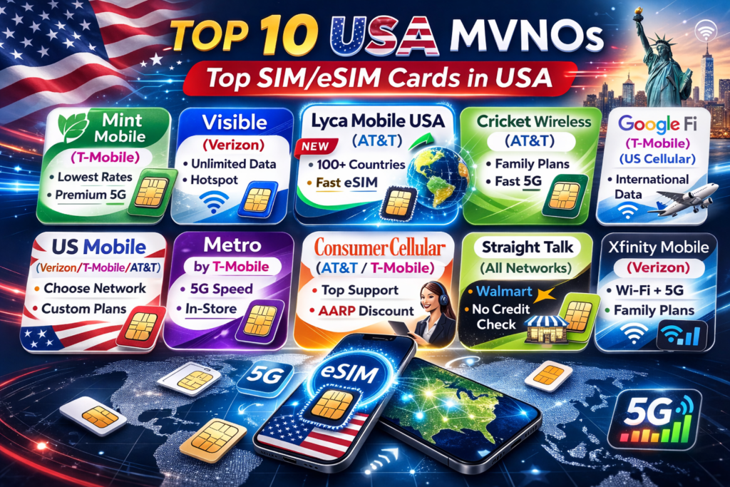 Top 10 USA MVNOs | Top Sim/esim cards in USA